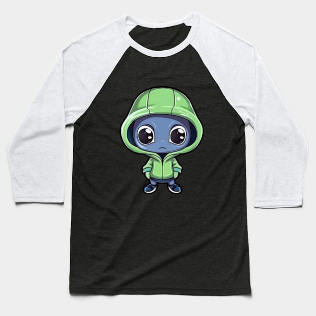 Cool Alien with a Hooded Pullover design #3 Baseball T-Shirt by Farbrausch Art